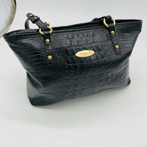 Brahmin Black Croc Embossed Leather Convertible Satchel Crossbody Bag